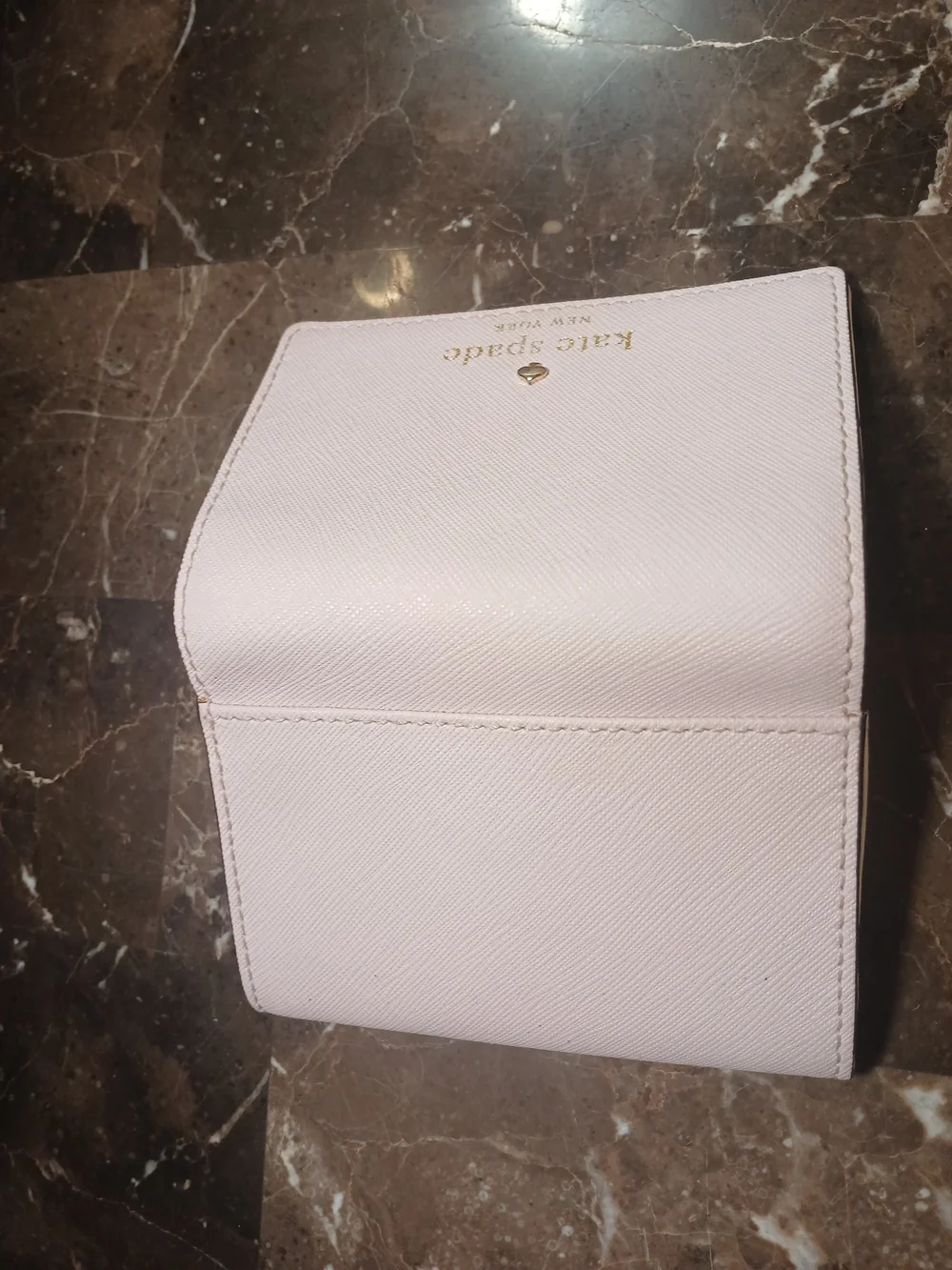 kate spade light pink Saffiano card & key holder with gold logo